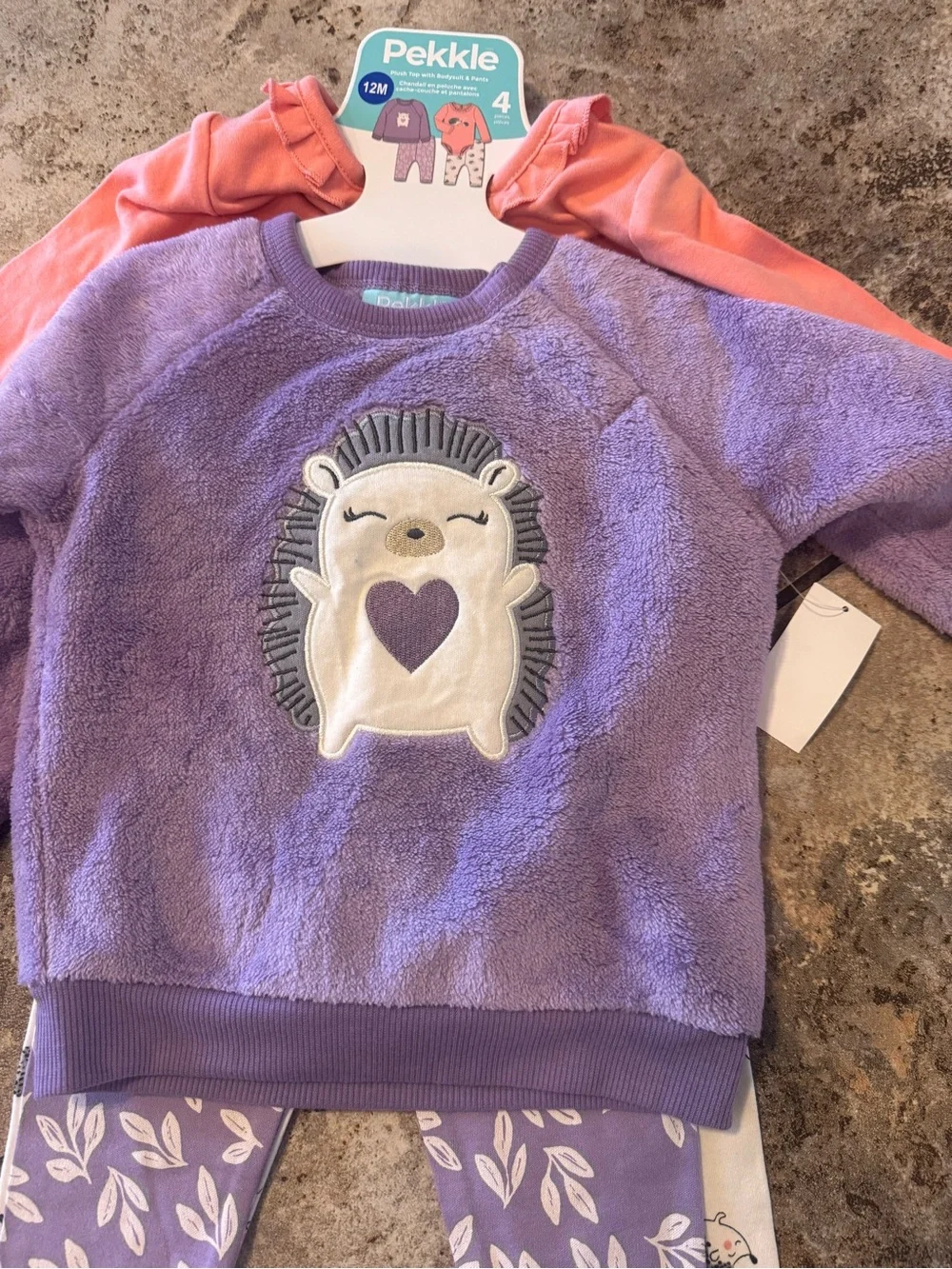 NWT Pekkle Infant 4-Piece Plush Outfit Set Baby Toddler Girl Size 12 Months